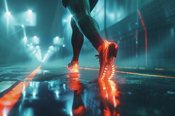 Concept of sport science technology, polygon runner with futuristic element