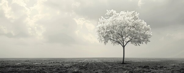  a field full of money and a tree with cloudy sky ,gray tone - obrazy, fototapety, plakaty