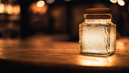 A photo of a moonshine bottle on a bar top, 4k resolution