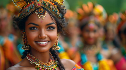 Woman in Colorful Headdress Smiling