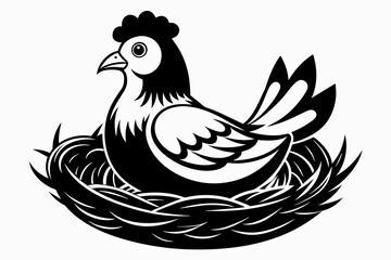 Black and white, A chicken sitting on a nest