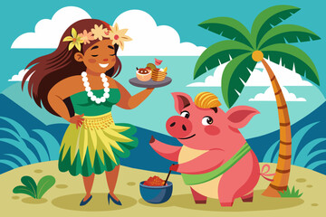 Obraz na płótnie Canvas Hawaiian Luau kalua pig vector illustration 