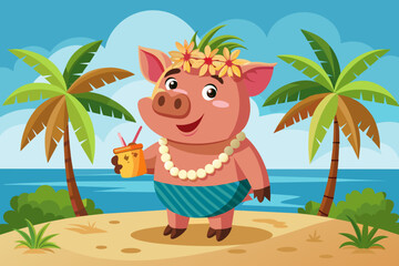 Hawaiian Luau kalua pig vector illustration 