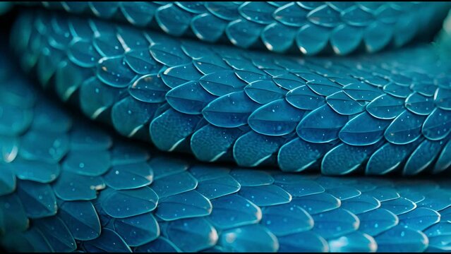 Close-up of  blue snake scales, The snake is slowly moving.