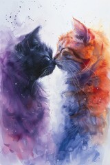 Feline Love in Watercolor Simplicity Generative AI