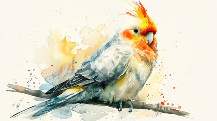 Whimsical Watercolor Painting of a Cheerful Cockatiel Generative AI
