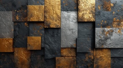 Gold and Black Squares on Wall