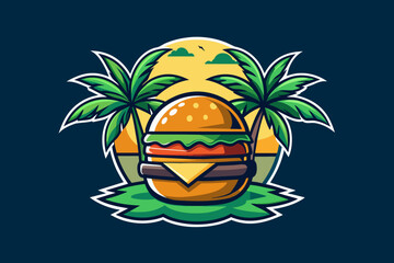 Fototapeta premium Tropical Burger logo vector illustration 