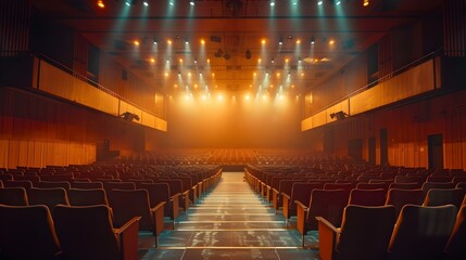 Serene Auditorium Awaiting Musical Elegance. Concept Musical Performance, Venue Preparation, Serenity, Auditorium Ambiance