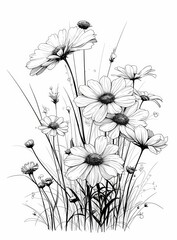 Boho Minimalism: Single Line Daisy Flower Art Print Generative AI