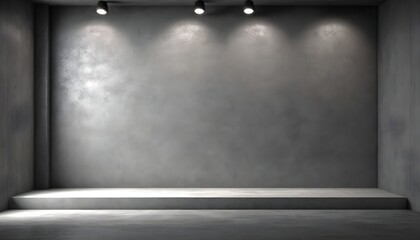 Empty Gray Wall Room interiors Studio Concrete Backdrop and Floor cement Shelf, well editing...