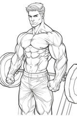 Fototapeta na wymiar A detailed drawing featuring a muscular man gripping a heavy barbell, showcasing strength and fitness