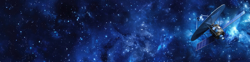 Fototapeta premium A space ship hovers in the vast expanse of the galaxy, surrounded by stars and cosmic dust