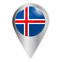 Vector illustration. Glossy button with highlights and shadows. Geographic location icon. Flag of Iceland. User interface element. Set of souvenir countries.