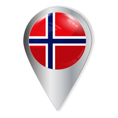 Obraz premium Vector illustration. Glossy button with highlights and shadows. Geographic location icon. Flag of Norway. User interface element. Set of souvenir countries.
