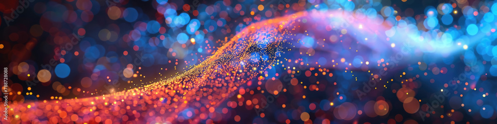 Poster blurry colorful lights create a vibrant display on a black background, adding a dynamic and abstract