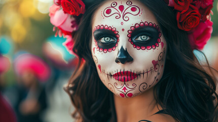 Mujer mejicana pintada como Catrina en la fiesta de los muertos
