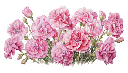 Bouquet of watercolor carnations flowers. Floral  background. For posters, greeting card.