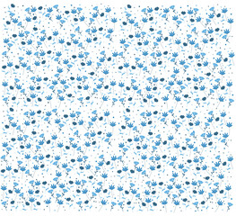 Seamless pattern with blue flowers on white background. Vector illustration.