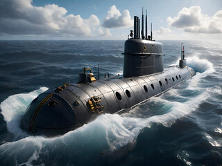 the submarine in the sea, generative ai illustration