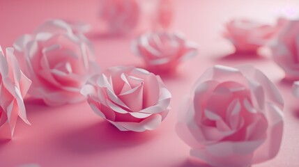 pink rose paper flowers - obrazy, fototapety, plakaty