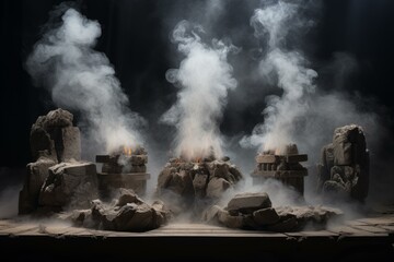 Ancient Stone podium smoke. Vacation plant. Generate Ai