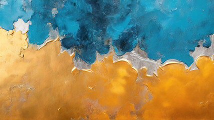 Abstract background with surface covered in blue and yellow oil paint