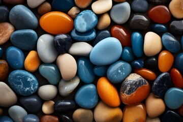 Striking Stones orange blue background. Many colorful collection. Generate Ai