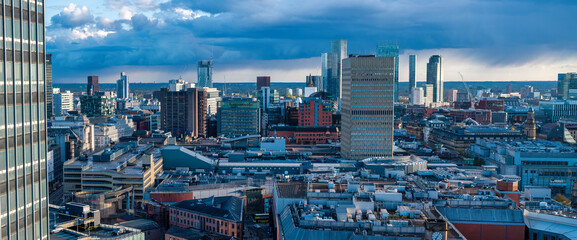 Panoramic view of Manchester skyline downtown area 