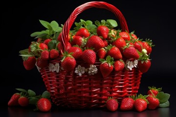 Rustic Strawberry basket. Nature food ripe. Generate Ai