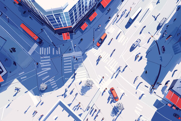 Drone view of a bustling city square isolated vector style - obrazy, fototapety, plakaty