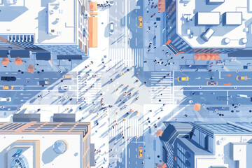 Drone view of a bustling city square isolated vector style - obrazy, fototapety, plakaty