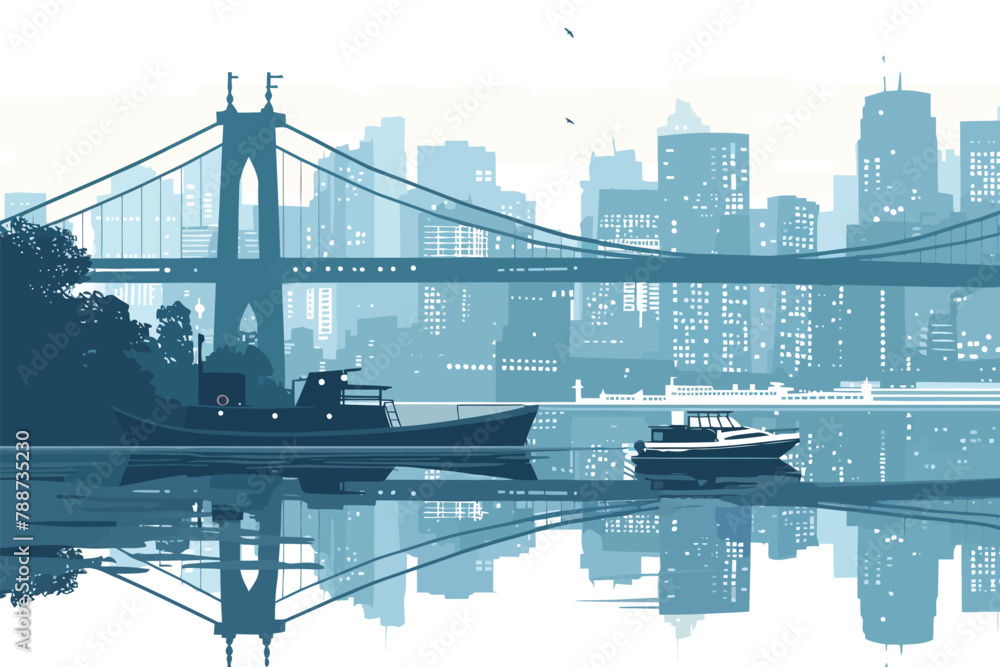 Wall mural Majestic cityscape with a modern bridge isolated vector style