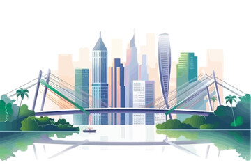 Majestic cityscape with a modern bridge isolated vector style