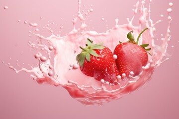 Creamy Strawberry fresh milk splash. Food cream. Generate Ai