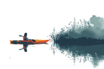 Woman kayaking in a serene lake isolated vector style
