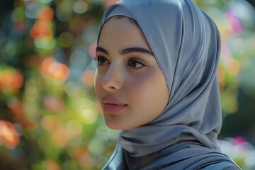 Serene Young Woman in Hijab with Soft Backlit Bokeh