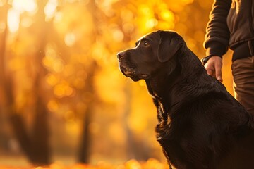 Labrador Retriever Enjoying Autumn Nature with Owner