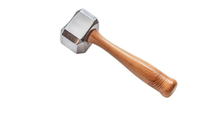 A metal hammer with a wooden handle.