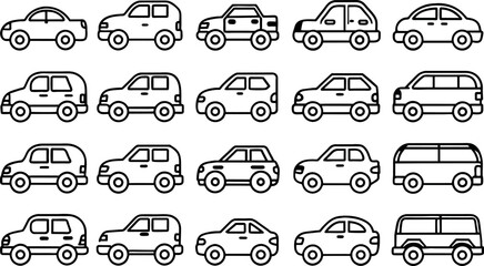 set of different car Icons, flat