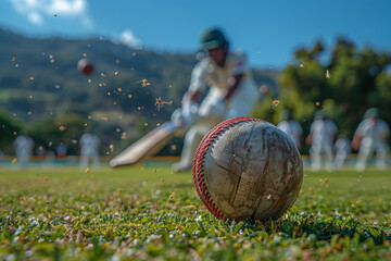 Dynamic youths hitting cricket balls on a green pitch, showcasing technique and strategy in youth cricket matches. Concept of junior cricket competition. Generative Ai.