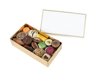handmade sweets in a cardboard box with a lid on a white background