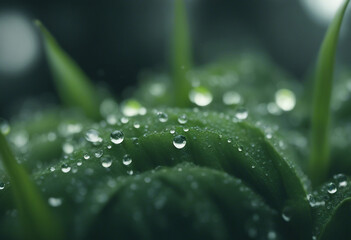 Green plant with dew drops