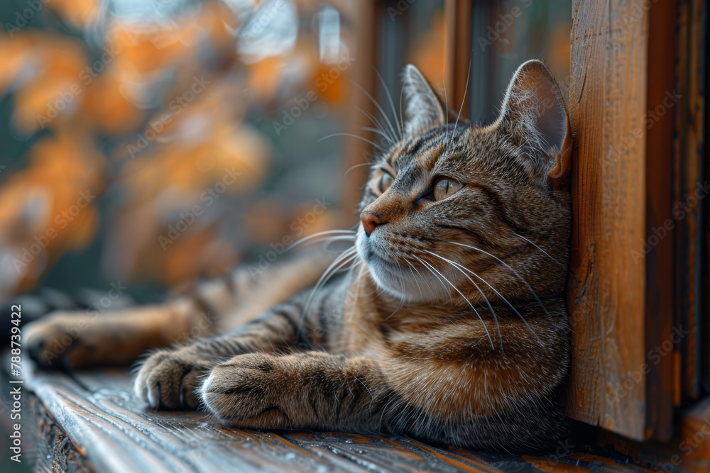 Canvas Prints a cat lounging on a windowsill, observing the world outside with curiosity and independence. concept