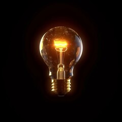 Glowing Filament: Tungsten Light Bulb Illuminated Against Black Background - obrazy, fototapety, plakaty