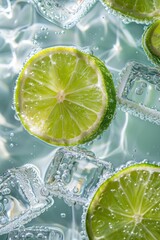 Lime slices with Ice in Soda Close-up