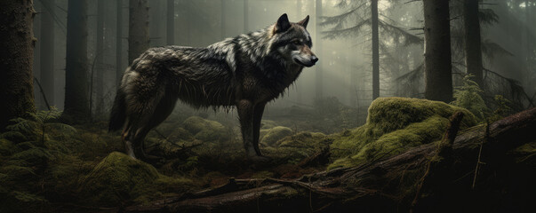 Wolf in a tranquil forest scene
