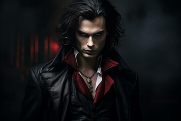 Mysterious Vampire male. Person face portrait. Generate Ai