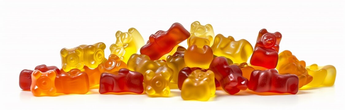 gummy bears on a pile isolated on white background