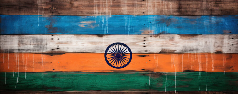 Rustic Indian flag on wooden planks